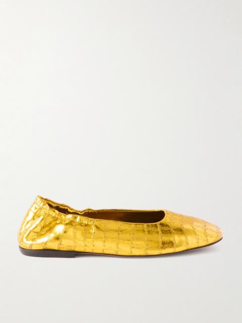 Metallic Croc-effect Leather Ballet Flats