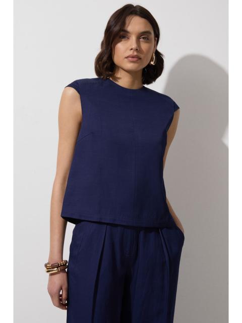 Tailored Viscose Linen Topstitch Detail Top