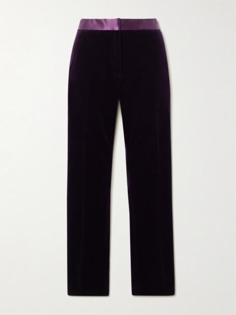 Satin-trimmed Cotton-blend Velvet Straight-leg Pants
