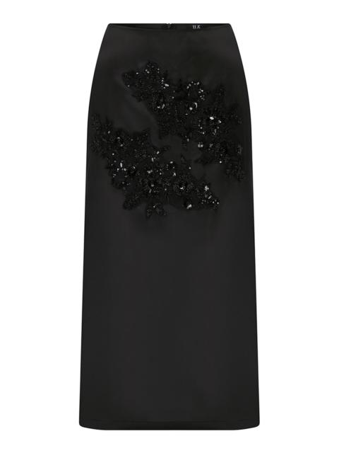 Pixie Embellished Silk-Organza Midi Skirt black