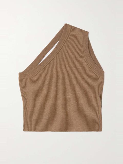 Ascu one-shoulder ribbed linen-blend top