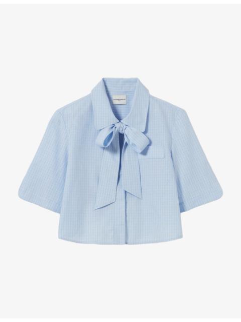 Checked Tie-Neck Cotton Shirt