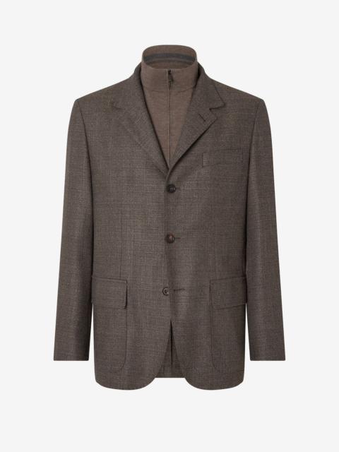 Brown stretch wool jacket with detachable vest