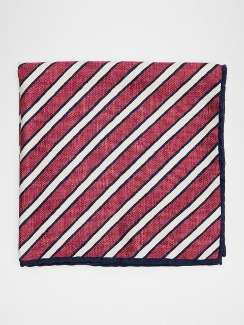 Men's Double-Face Bengal Stripe Silk Pocket Square