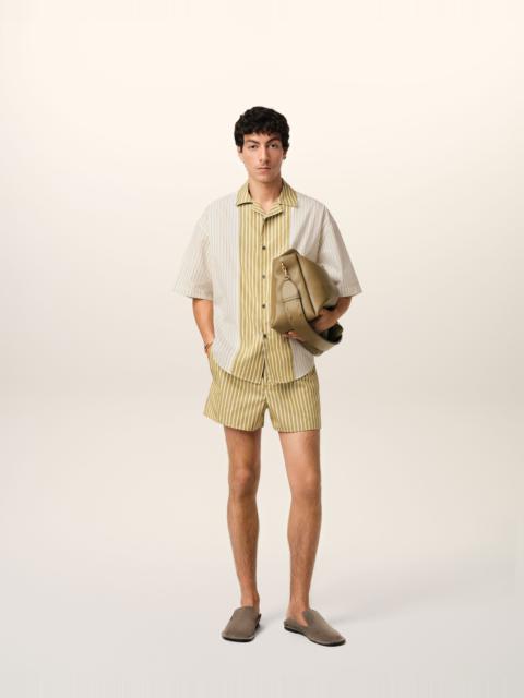 WHITE AND KHAKI COTTON SHORT SLEEVE BOXY SHIRT