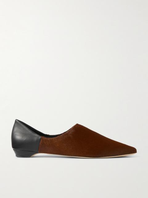 Collapsible-heel Leather And Calf Hair Mules