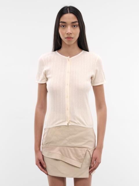 White Pointelle Jersey Knit Shirt