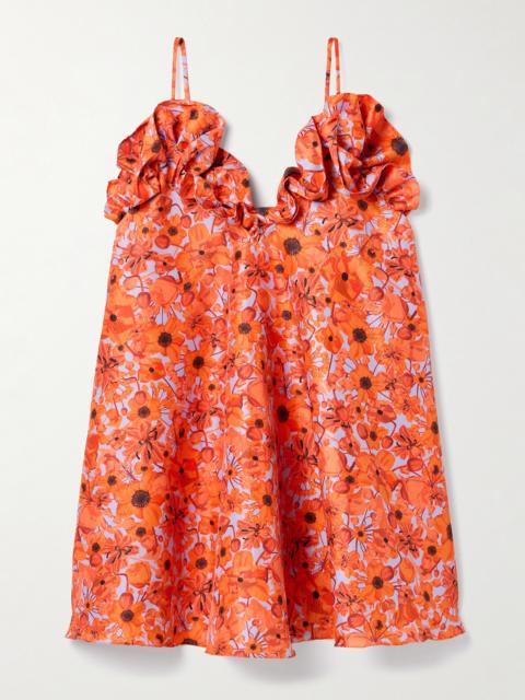 Joan Ruffled Floral-print Taffeta Mini Dress