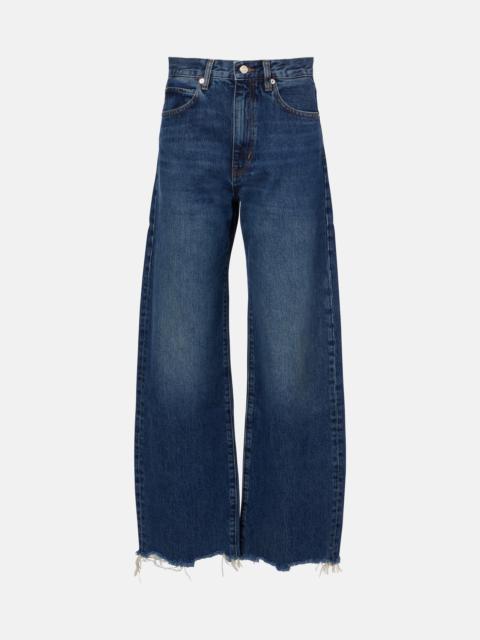 Bow frayed barrel-leg jeans