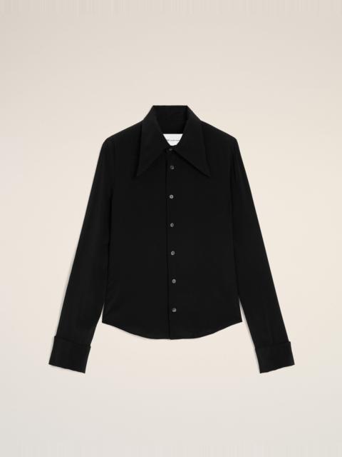 BLACK BLENDED SILK SHARP COLLAR ADJUSTED SHIRT