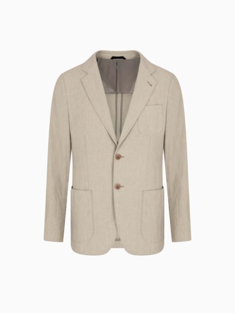 UPTON LINE SINGLE-BREASTED JACKET IN LINEN CANVAS