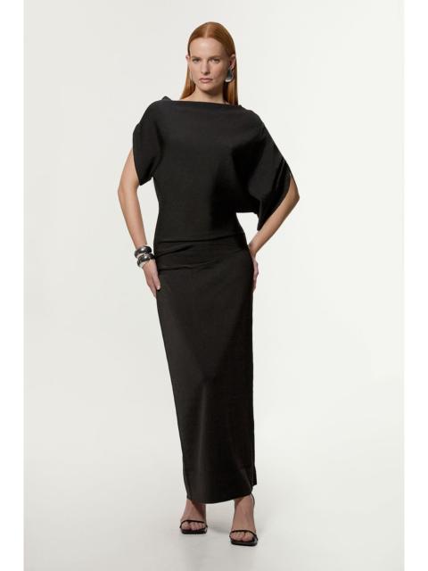 Slinky Viscose Knit Dropped Waist Asymmetric Maxi Dress