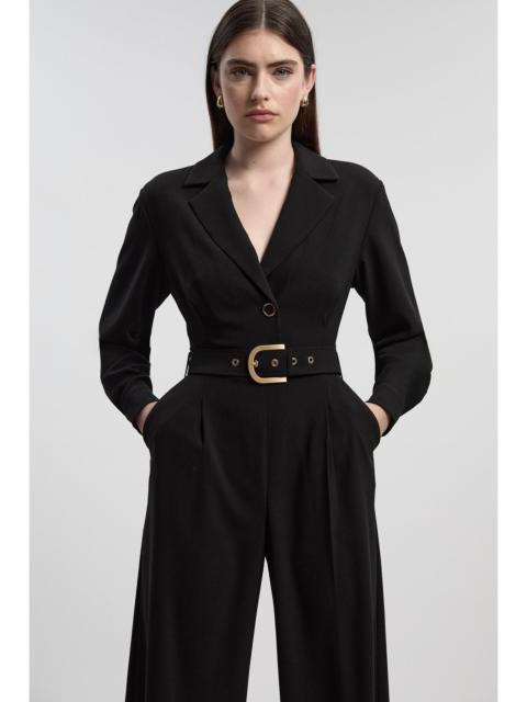 Petite Tailored Crepe Belted Wide Leg Jumpsuit