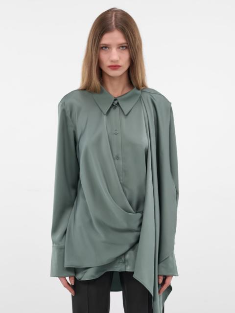 Forest Satin Wrap Drape Blouse