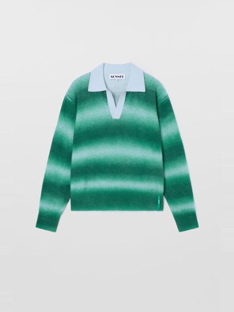 STRIPED KNIT LONGSLEEVE POLO / green & alice blue