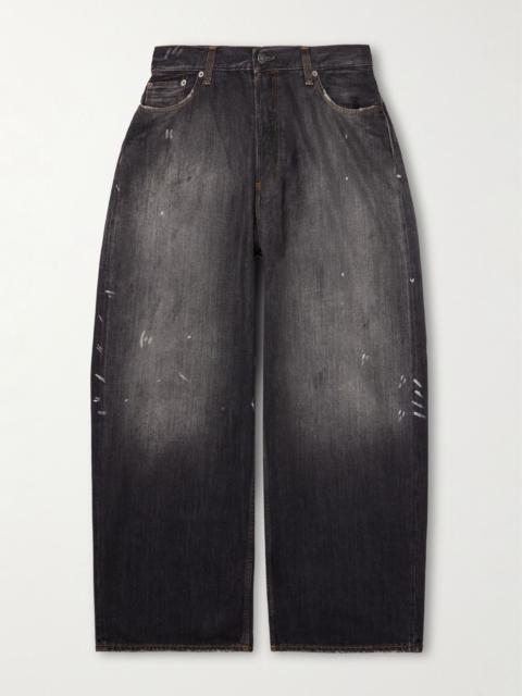 2023 Paint-Splattered Distressed Wide-Leg Jeans Black