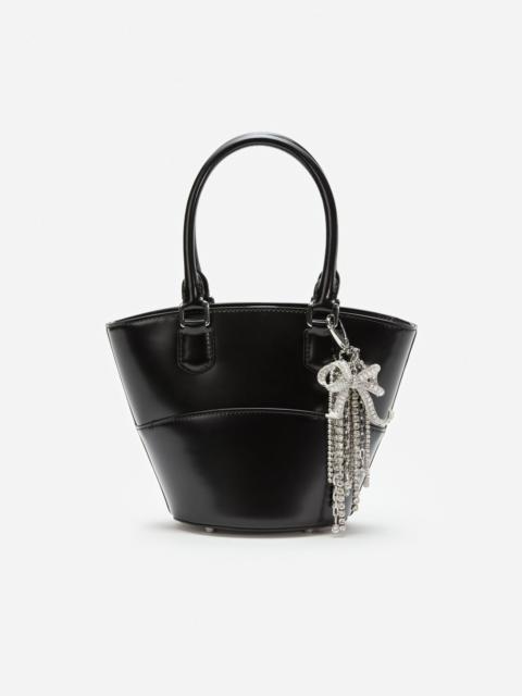 Black Leather Charm Tote Bag