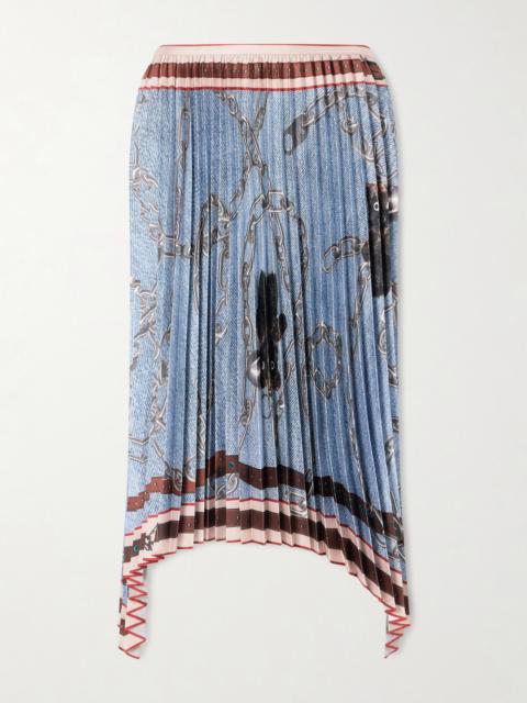 Pleated Printed Satin Midi Skirt