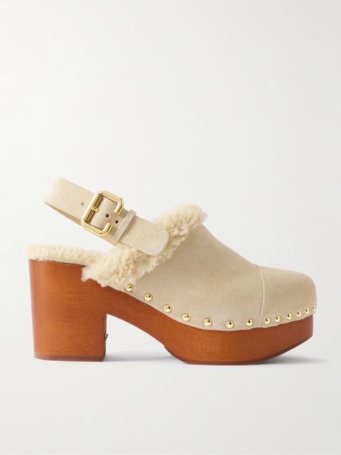 Jeanette Shearling-trimmed Suede Slingback Platform Clogs
