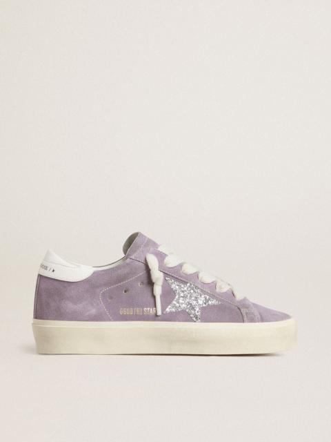 Women's Hi Star in purple suede with silver glitter star