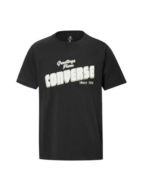 Men's Converse Loose Alphabet Printing Short Sleeve Casual Black 10019604-A02