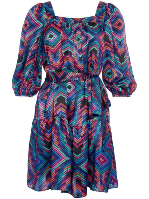 Nightclub geometric-print silk minidress