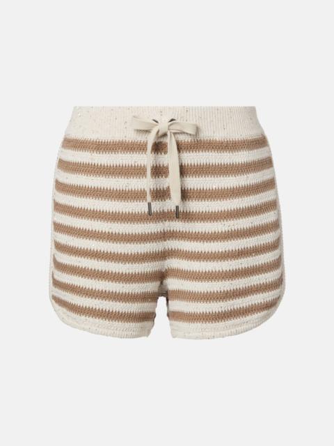 Striped cotton-blend shorts