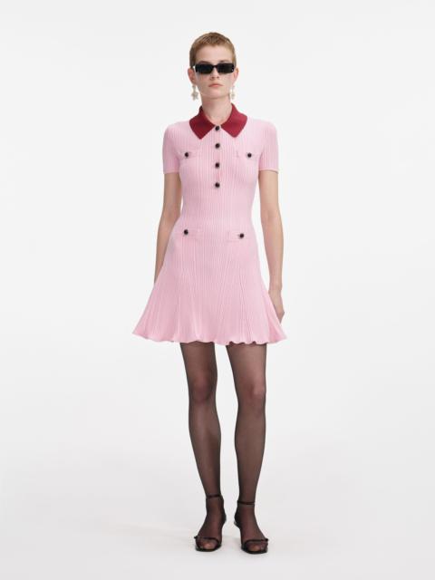 Pink Contrast Collar Knit Mini Dress