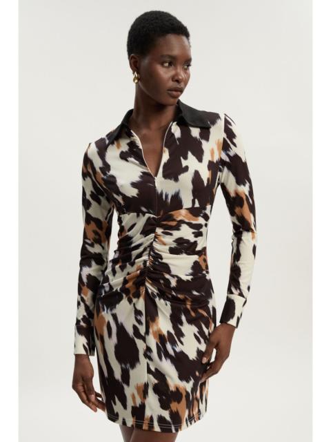 Animal Print Crepe Collared Mini Dress