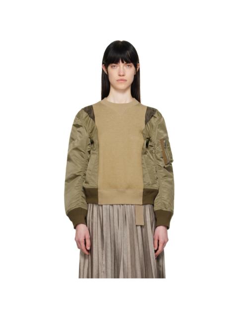 Khaki Sponge Sweat & Nylon Twill Sweatshirt