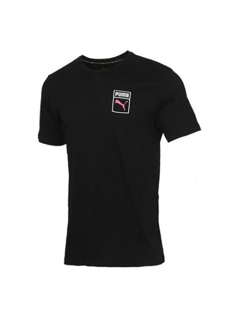 PUMA Graphic Box Logo Printed Short Sleeve TEE Men Black 598625-01