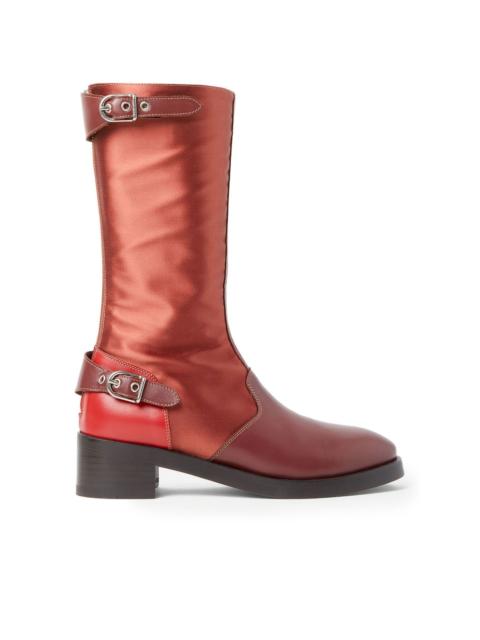 satin leather buckle boots