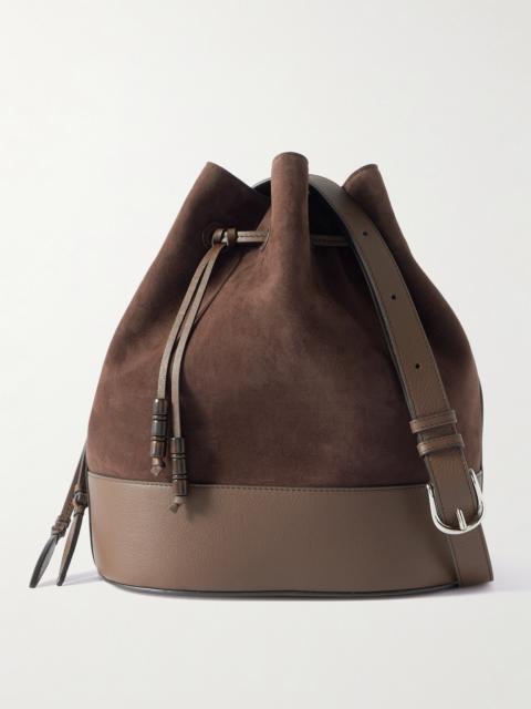 Extra Large Drawstring Leather-trimmed Suede Bucket Bag