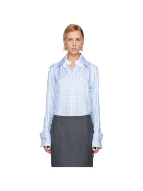 Blue Silk Twill Gingham Shirt