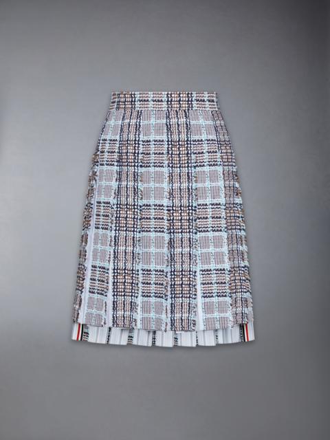 PLAID CHECK SUMMER TWEED FRAYED PLEATED SKIRT