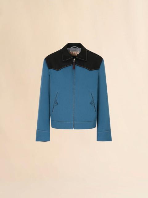 BLUE WATER-REPELLENT GABARDINE JACKET WITH CONTRAST YOKES