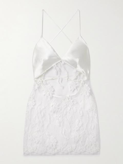 Dominique Silk-trimmed Cotton-blend Leavers Lace Chemise