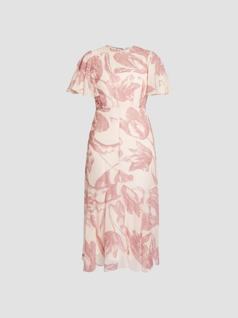 FLORAL PRINT SILK VOILE MIDI DRESS