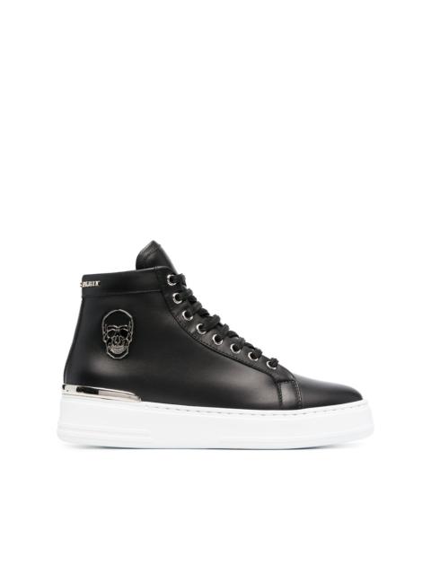 Skull high-top leather sneakers
