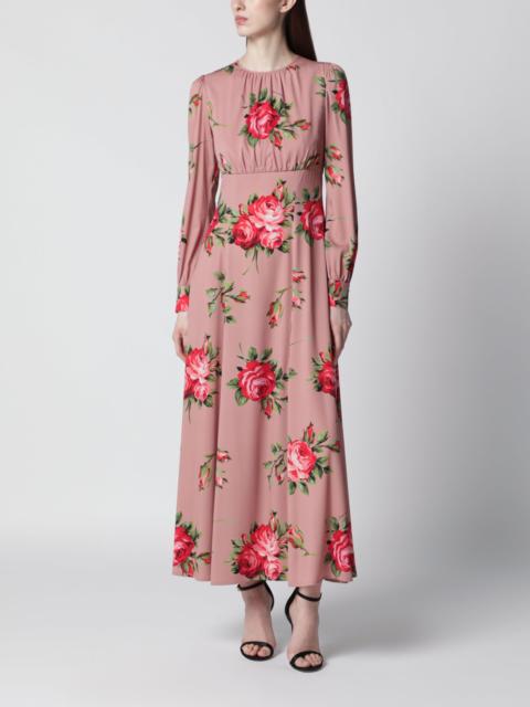 Pink crêpe dress with Bouquet print by Dolce & Gabbana