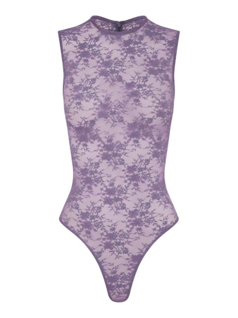Sheer Stretch-Lace Bodysuit purple
