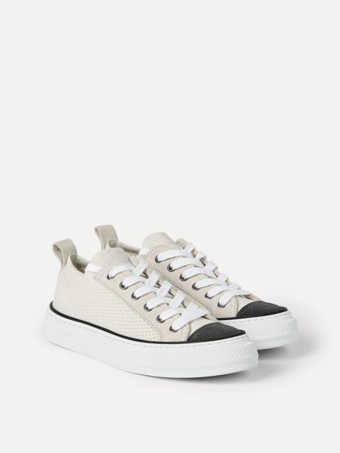 Cotton knit and suede sneakers with precious toe