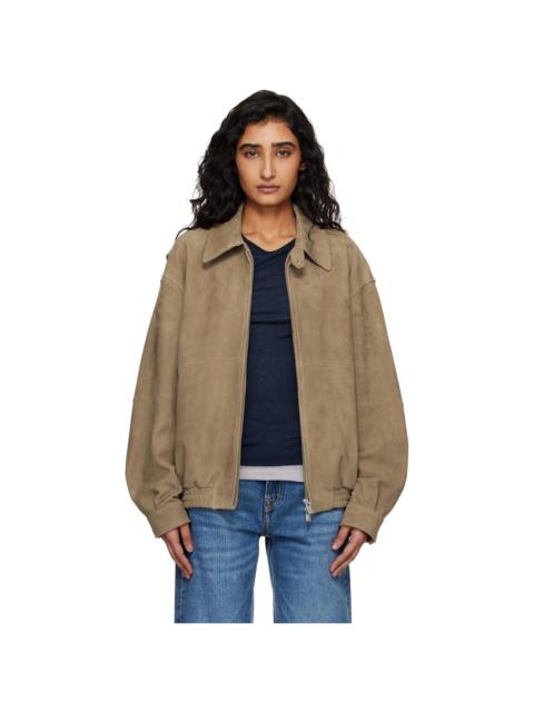 Tan Goat Suede Relaxed Bomber Jacket