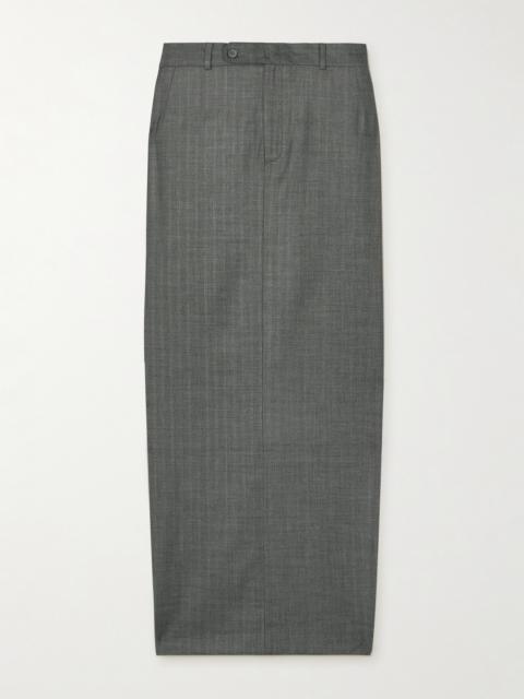 Office Party Asymmetric Striped Wool-blend Maxi Skirt