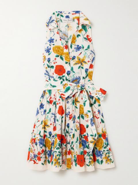 Hannah Belted Floral-print Cotton-poplin Mini Shirt Dress