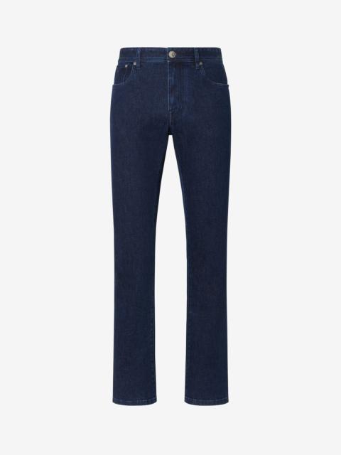 Navy blue stretch denim 5-pocket trousers