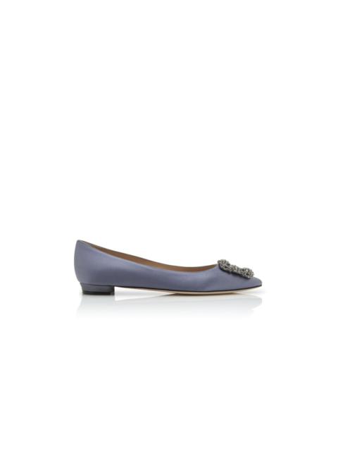 Grey Satin Jewel Buckle Flat Shoes