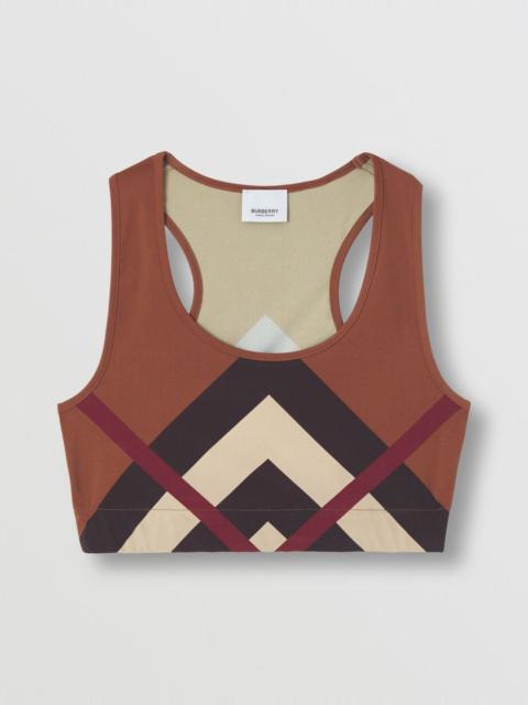 Chevron Check Print Stretch Nylon Cropped Top