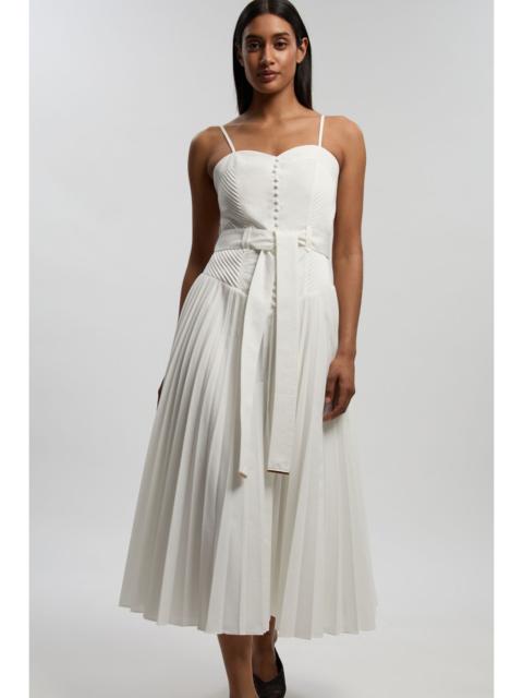 Cotton Top Stitch Dropped Waist Woven Strappy Midi Dress