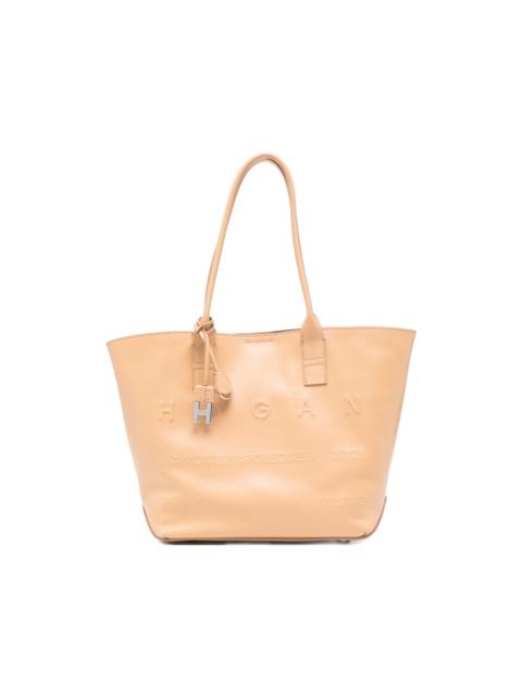 Adress debossed leather tote bag